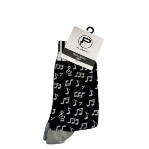 Pluginz Black, White, & Gray 1 Pair of Musical Notes Socks NWT